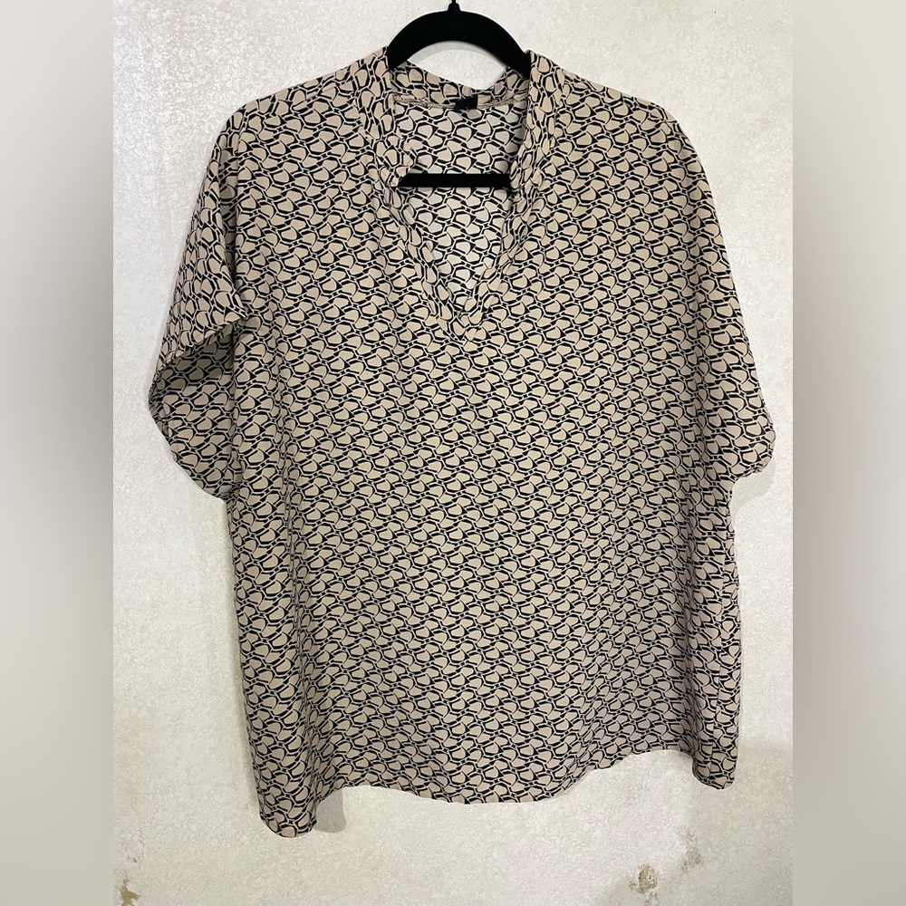 SHEIN Beige and Black Patterned Blouse